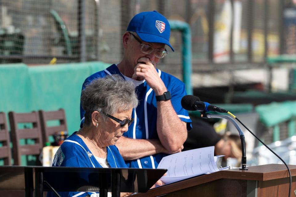 Nancy Bellin, left, and Scot Hillman look for more challenging words Tuesday, March 1, 2022 in the later rounds of the "2022 World Series of Spelling" Tulare County Spelling Bee at Rawhide Park in Visalia.