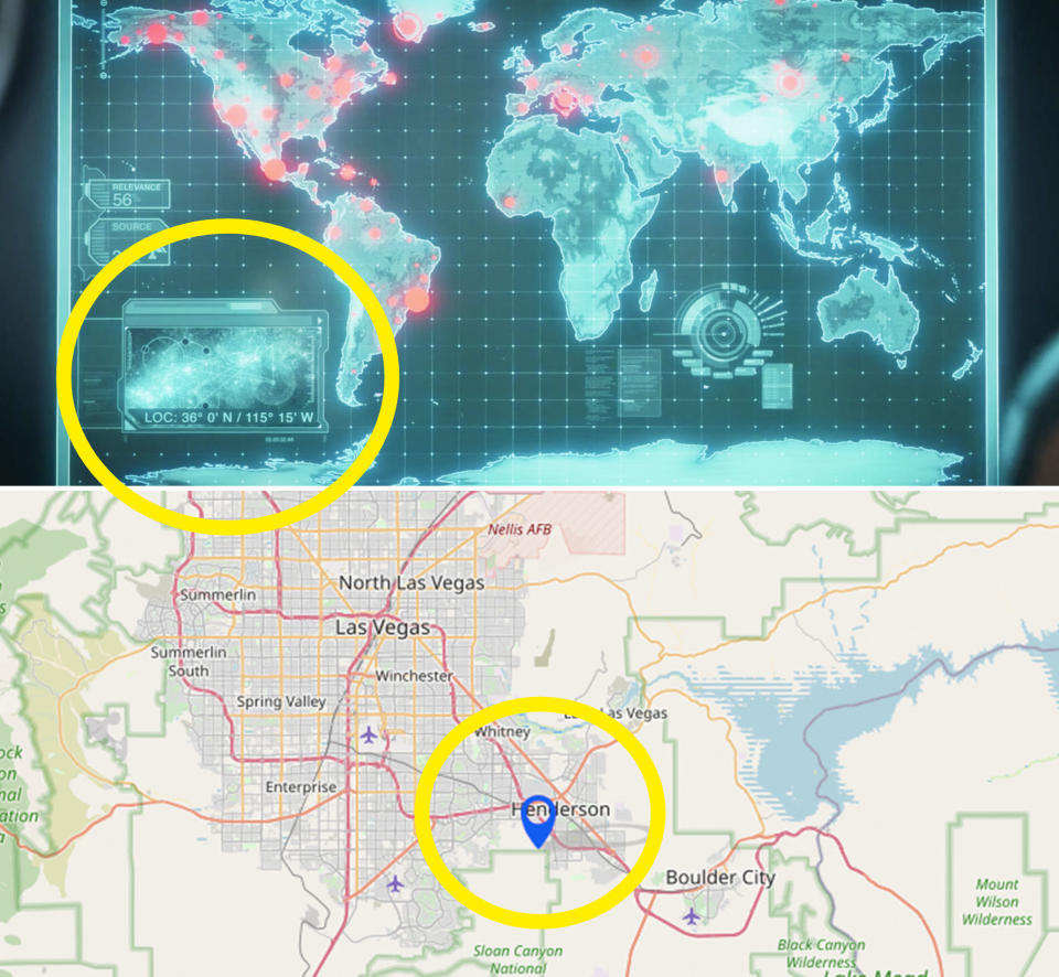 A close-up of Coulson's coordinates vs a map