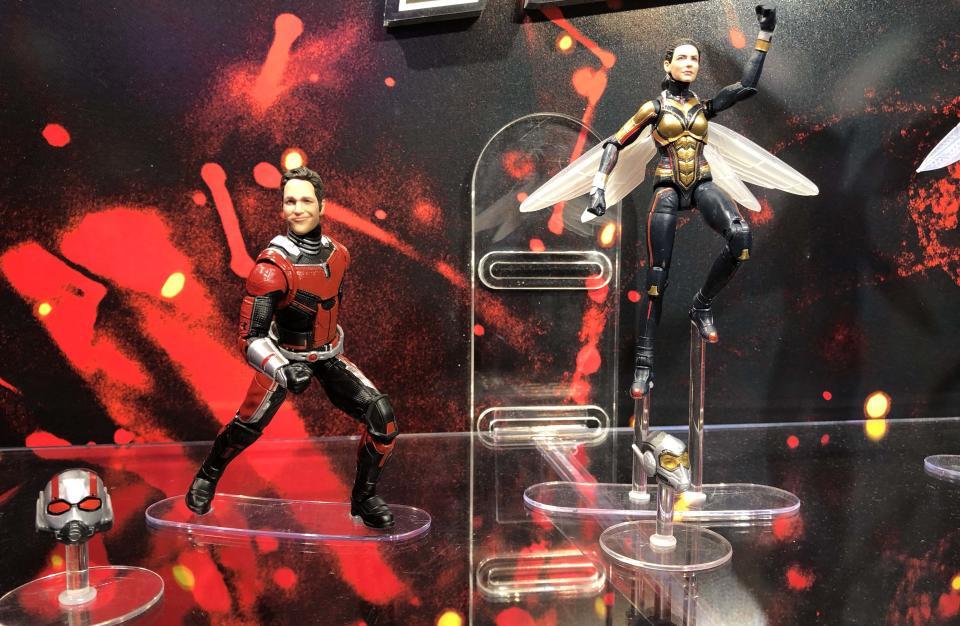<p>The titular stars of Marvel’s upcoming summer blockbuster, <a rel="nofollow" href="https://www.yahoo.com/entertainment/tagged/ant-man-and-the-wasp" data-ylk="slk:Ant-Man and the Wasp;elm:context_link;itc:0;sec:content-canvas" class="link "><em>Ant-Man and the Wasp</em></a>, show off some serious ‘tude in these poseable Hasbro figures. (Photo: Adam Lance Garcia) </p>