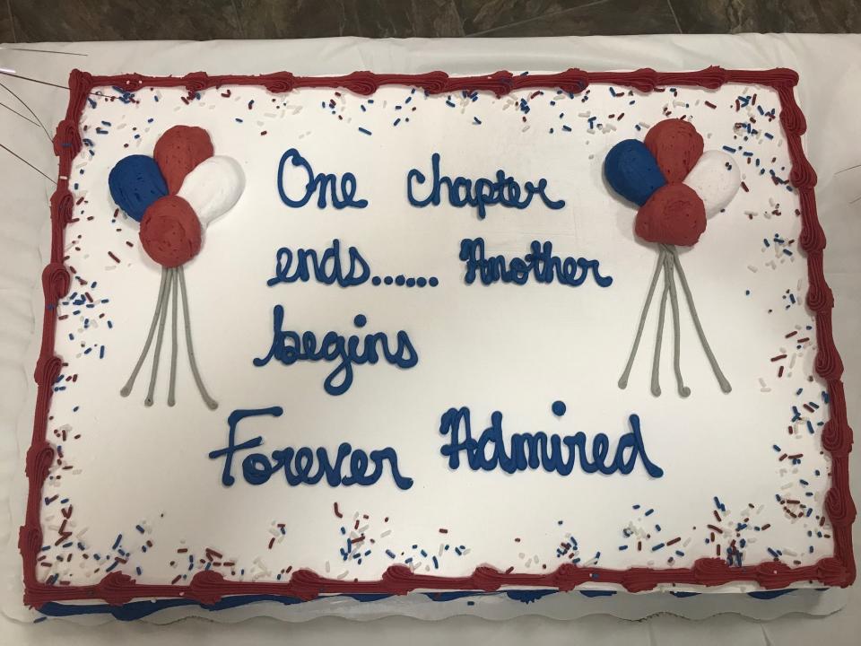 Richland County Domestic Relations Judge Heather Cockley received this cake at her surprise celebration for her service to Richland County Tuesday night at the Richland County Democratic Headquarters.