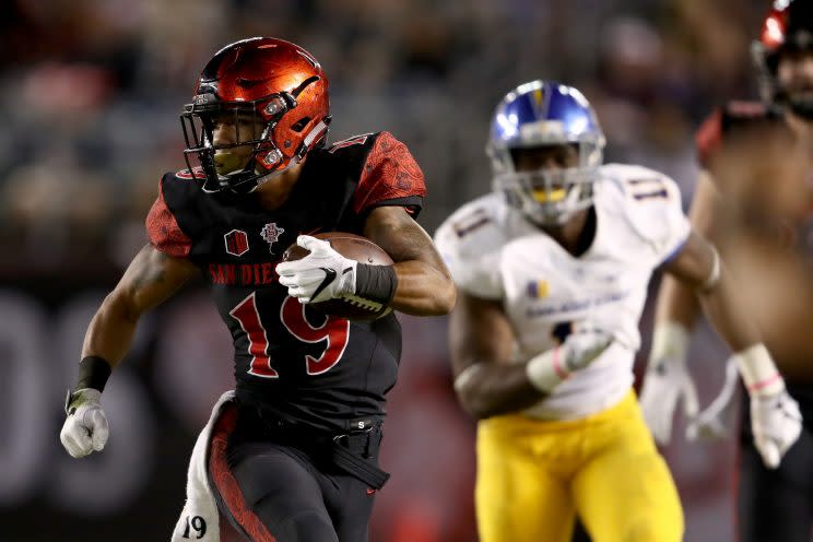 Donell Pumphrey had a distinguished career at San Diego State, but can his shoulder carry a heavy load on the pro level? (Getty Images) 