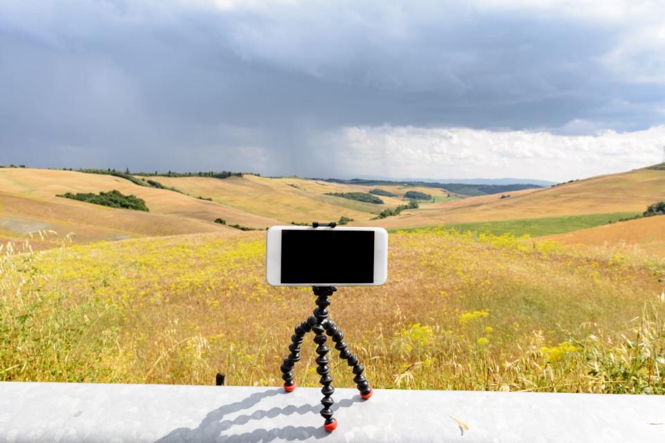 Smartphone on its magnetic tripod