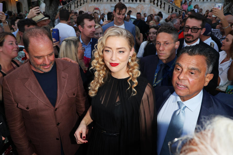 TAORMINA, ITALY - JUNE 24: Barrett Wissman and Amber Heard are seen during the 69th Taormina Film Festival on June 24, 2023 in Taormina, Italy. (Photo by Ernesto Ruscio/Getty Images)
