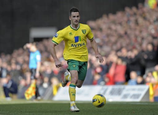 Norwich City defender Adam Drury during a Premier League match in February 2012. Norwich have little to play for except pride and finishing as high as they can in their first Premier League season since 2005 as they are now safe from relegation