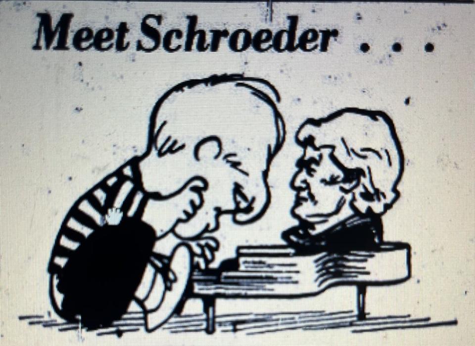 Schroeder was featured in one of the promo ads prior to the Repository publishing the comic strip "Peanuts" in 1958.