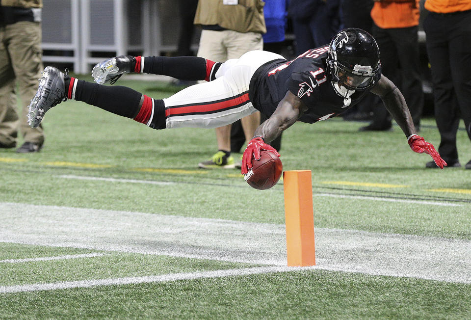 Julio Jones and the Atlanta Falcons can go a long way toward securing a playoff spot with a win over Tampa Bay on “Monday Night Football.” (AP)