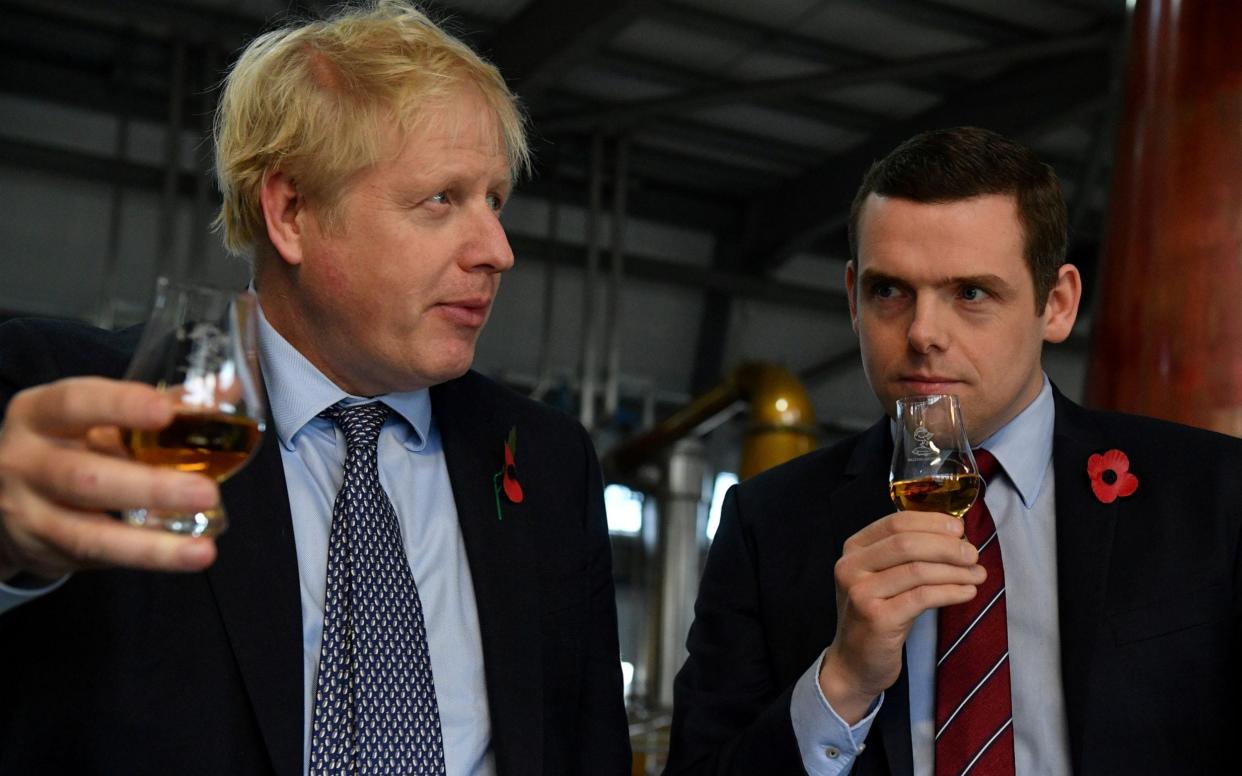 Douglas Ross, right, with Boris Johnson during a visit to Scotland in 2019 -  POOL/Reuters