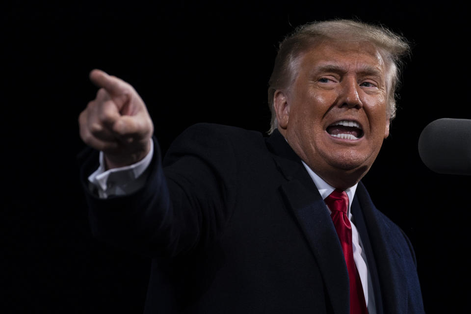 President Donald Trump speaks during a campaign rally for Senate Republican candidates Kelly Loeffler and David Perdue at Valdosta Regional Airport, Saturday, Dec. 5. (Photo: ASSOCIATED PRESS/Evan Vucci)