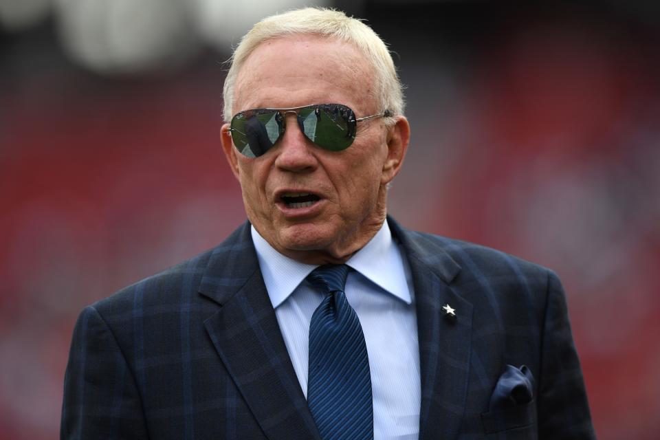 Cowboys owner Jerry Jones needs to keep his head on a swivel at games (Getty Images).