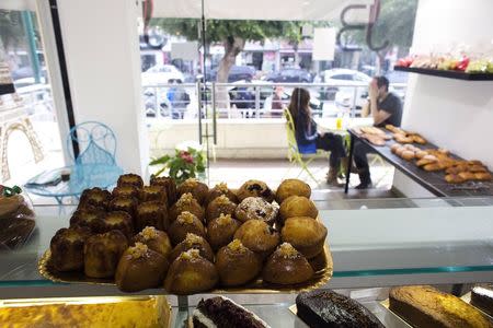 A tray of pastries is seen at a patisserie belonging to members of the French community in Netanya, a city of 180,000 on the Mediterranean north of Tel Aviv, that has become the semi-official capital of the French community in Israel January 25, 2015. REUTERS/Ronen Zvulun