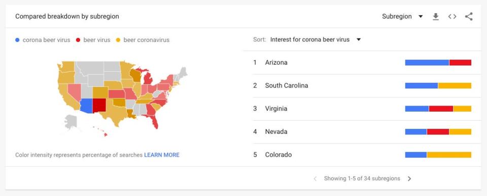 Wuhan corona beeer US map trends