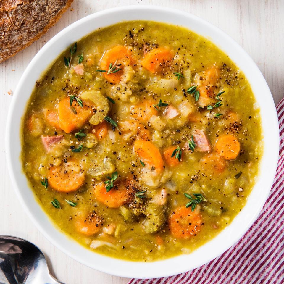 <p>Pro tip: sauté the veggies first.</p><p>Get the recipe from <a href="https://www.delish.com/cooking/recipe-ideas/a25325139/instant-pot-split-pea-soup/" rel="nofollow noopener" target="_blank" data-ylk="slk:Delish;elm:context_link;itc:0;sec:content-canvas" class="link ">Delish</a>.</p>