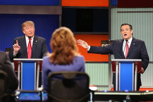 <p>Getty Images Staff</p><p> </p> Donald Trump and Ted Cruz at one of Fox News' Republican presidential debates in 2016