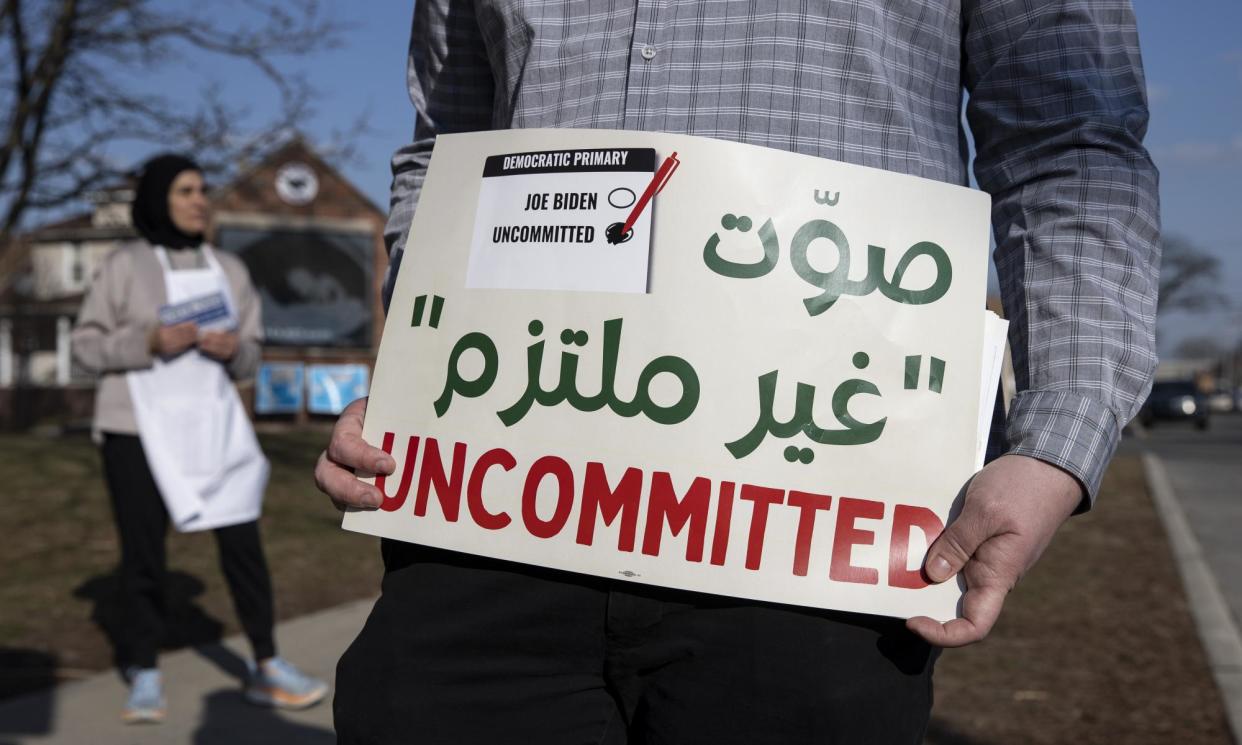 <span>In Michigan, 100,000 voters marked their ballots ‘uncommitted’.</span><span>Photograph: Anadolu/Getty Images</span>