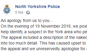 North Yorkshire Police's apology - North Yorkshire Police/Facebook