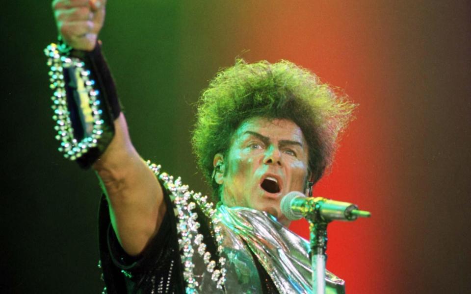 Gary Glitter on stage at the Cardiff International Arena. The former pop star was sentenced, Friday March 3rd, 2006, to three years in jail for sexually molesting two young girls in Vietnam.