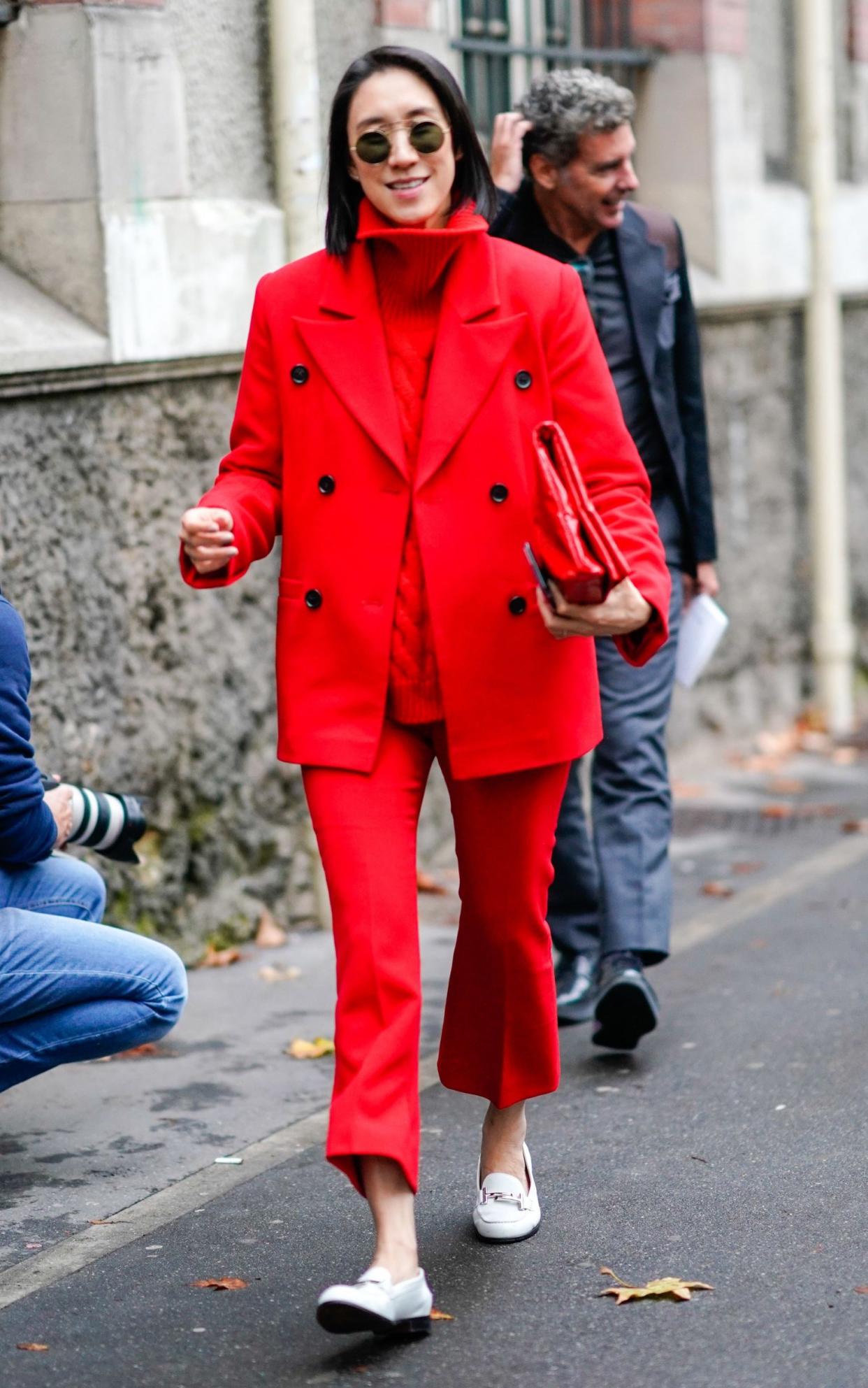 Eva Chen donned top-to-toe red at Paris Fashion Week  - Getty Images Europe