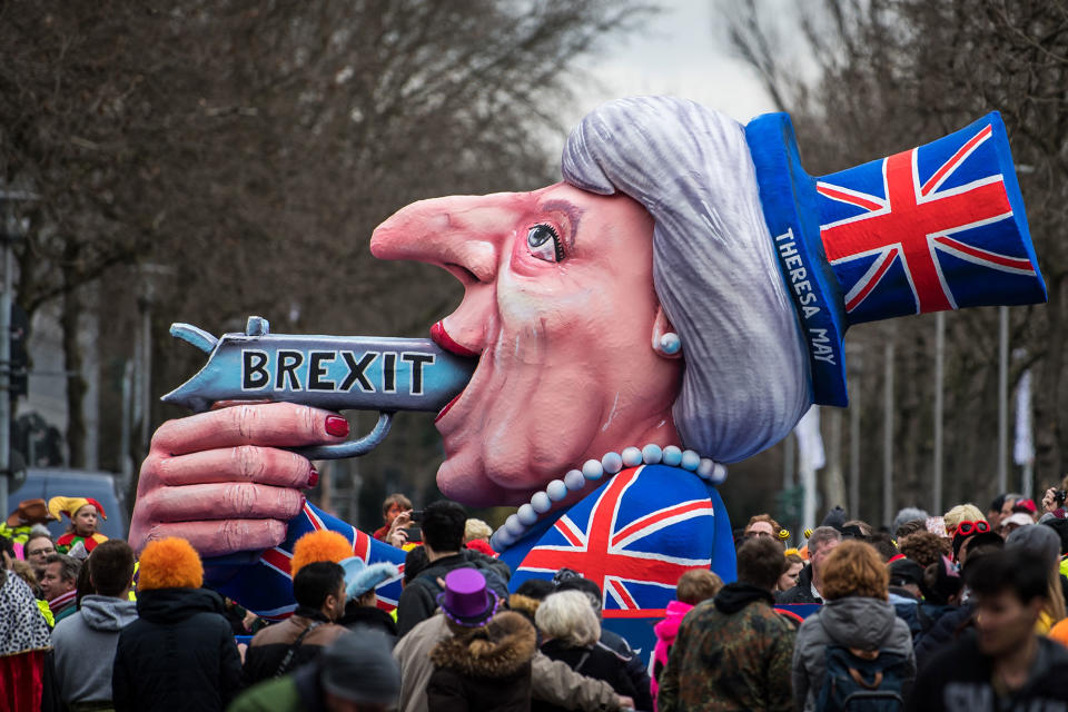 <p>A float featuring British Premier Theresa May drives in the annual Rose Monday parade on February 27, 2017 in Dusseldorf, Germany. Political satire is a traditional cornerstone of the annual parades and the ascension of Trump to the U.S. presidency, the rise of the populist far-right across Europe and the upcoming national elections in Germany provided rich fodder for float designers this year. (Lukas Schulze/Getty Images) </p>