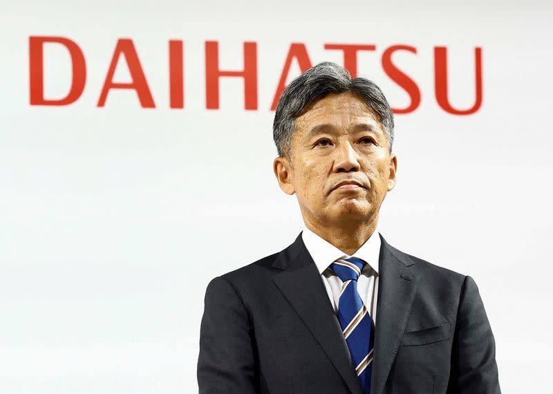 Daihatsu Motor Co.'s next President Masahiro Inoue attends a joint news conference with Toyota Motor Corp. President Koji Sato in Tokyo