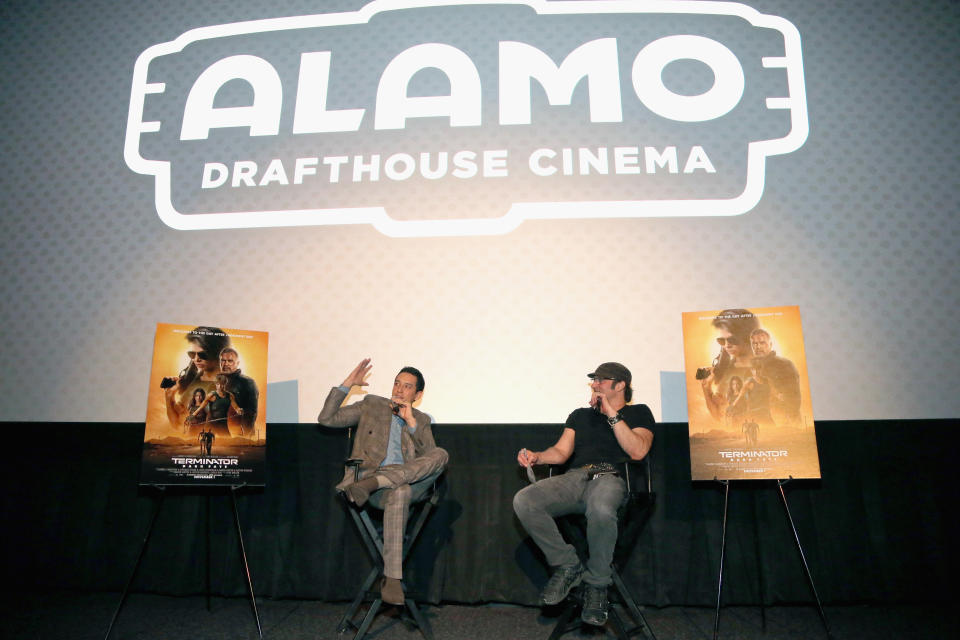 AUSTIN, TEXAS - OCTOBER 29:  Gabriel Luna (L) and Robert Rodriguez attend the "Terminator: Dark Fate" Screening at the Alamo Drafthouse Cinema Slaughter Lane on October 29, 2019 in Austin, Texas.  (Photo by Gary Miller/Getty Images)