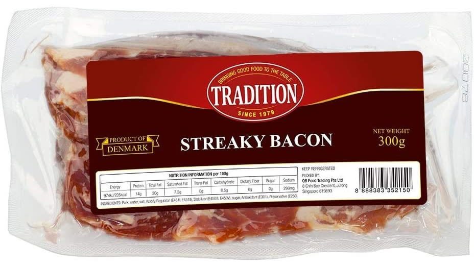 Tradition Sliced Streaky Bacon, 270G - Chilled (packaging may vary). (Photo: Amazon SG)