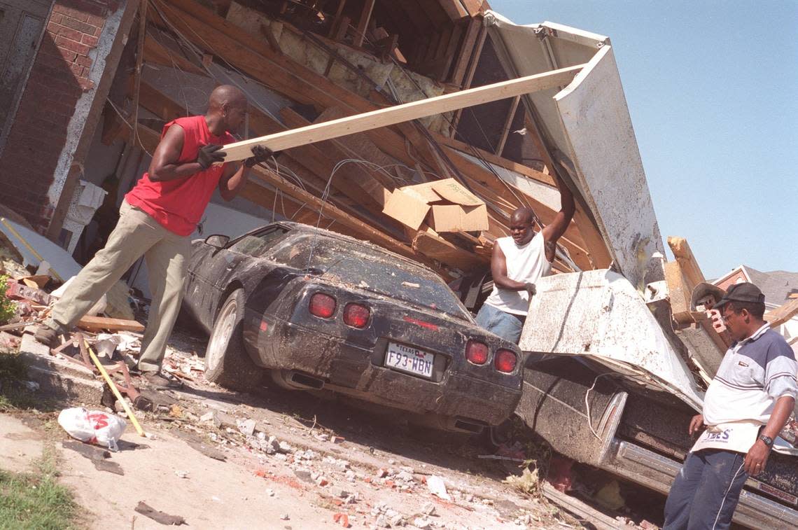 A tornado on March 28, 2000, destroyed this home on Manor Way in Arlington, including a garage that housed George Peneguy’s 1995 Corvette.