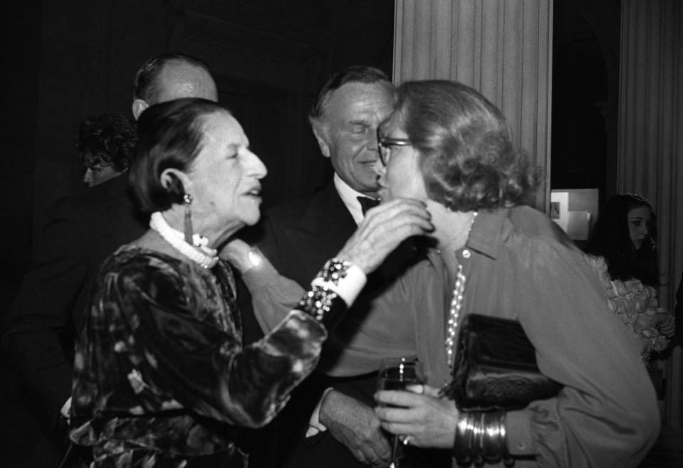 Diana Vreeland, Bill Blass and Carrie Donovan talking at The Metropolitan Museum of Art's 1978 Costume Institute gala