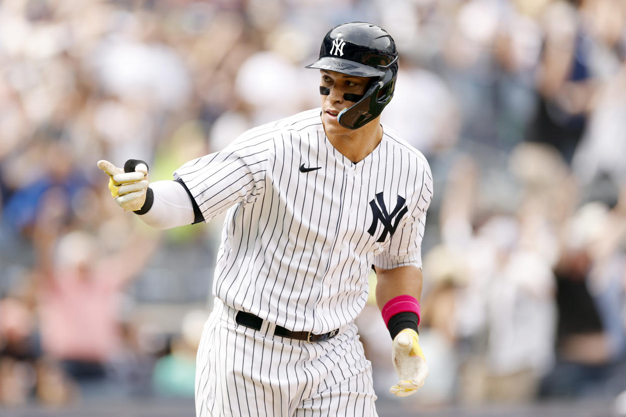 Aaron Judge's two home runs helped the Yankees rally to beat the Rays. (Photo by Sarah Stier/Getty Images)