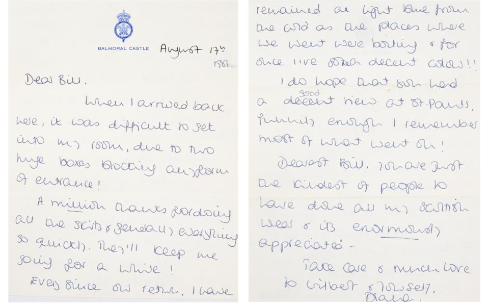 The archive included a letter written from Balmoral from 1981