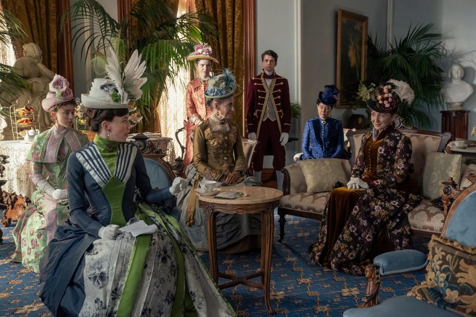 Taissa Farmiga, Carrie Coon and Donna Murphy at Lyndhurst Mansion in Tarrytown. The scene is part of Season Two of HBO's "The Gilded Age," with many scenes filmed in Westchester.