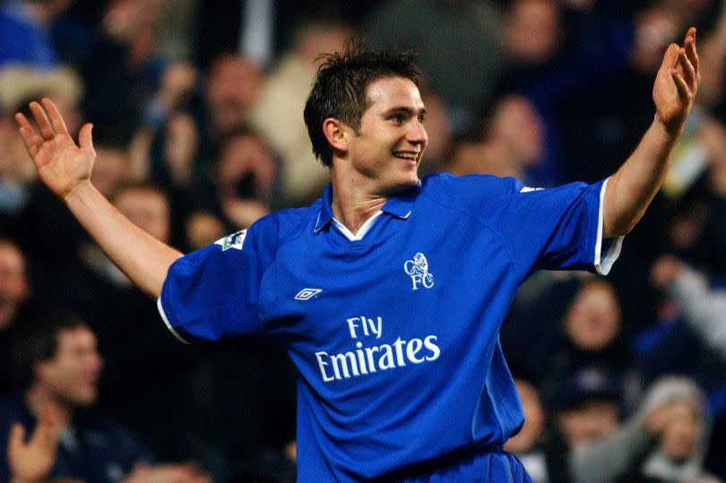 Frank Lampard of Chelsea celebrates scoring the second goal of the match during the AXA sponsored FA Cup third round replay match against Norwich City played at Stamford Bridge, in London. Chelsea won the match 4-0.