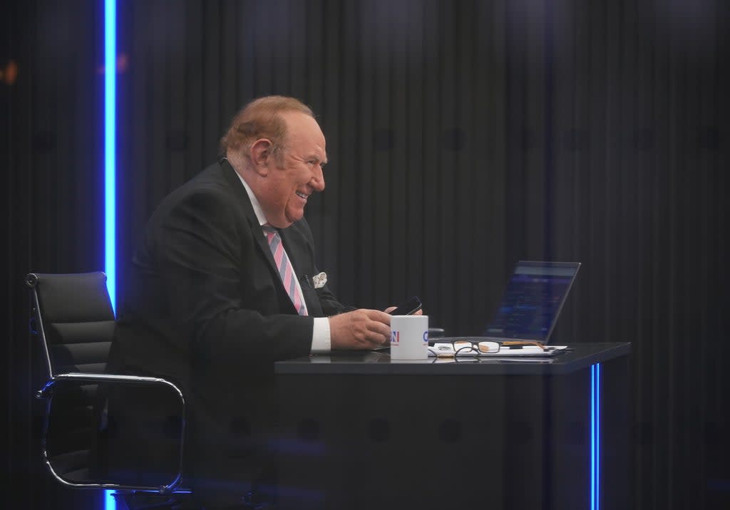 Presenter Andrew Neil prepares to broadcast from a studio during the launch event for new TV channel GB News (Yui Mok/PA (PA Wire)