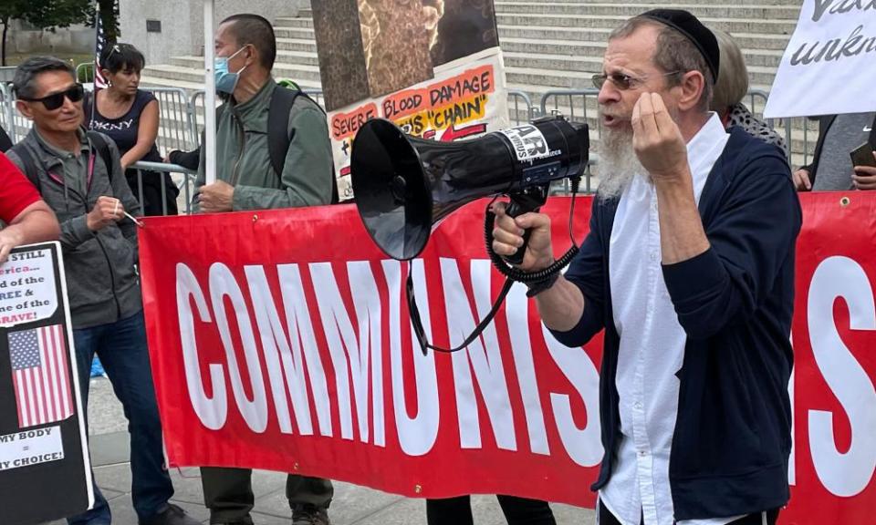 Protesters rally outside a courthouse in New York last week where teachers are suing against vaccine mandates, stating that they are immoral and illegal.