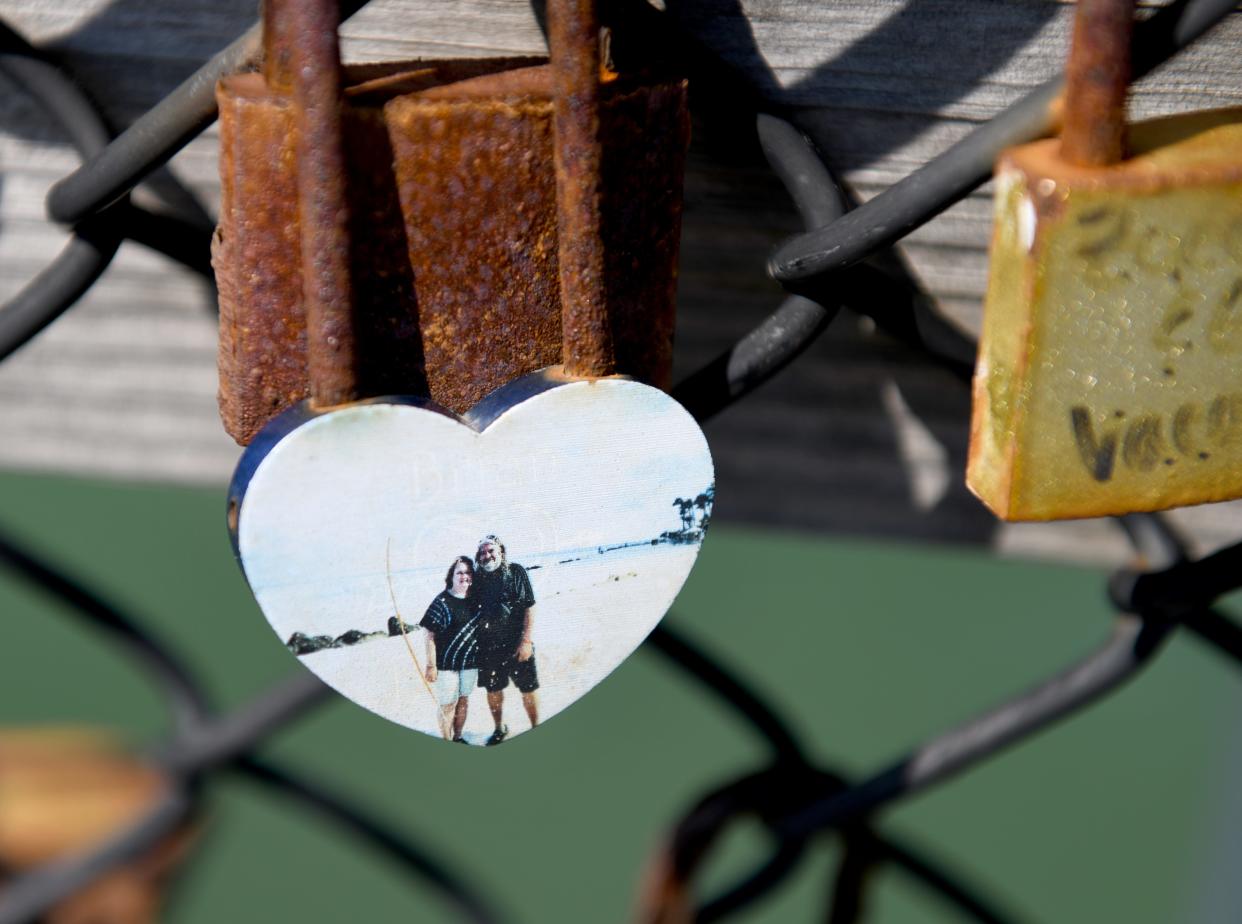 Locks still attached to the fishing pier fencing Monday, June 17, 2024, in Ocean City, Maryland.