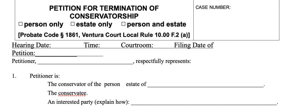 Petition for Termination of Conservatorship form in California.