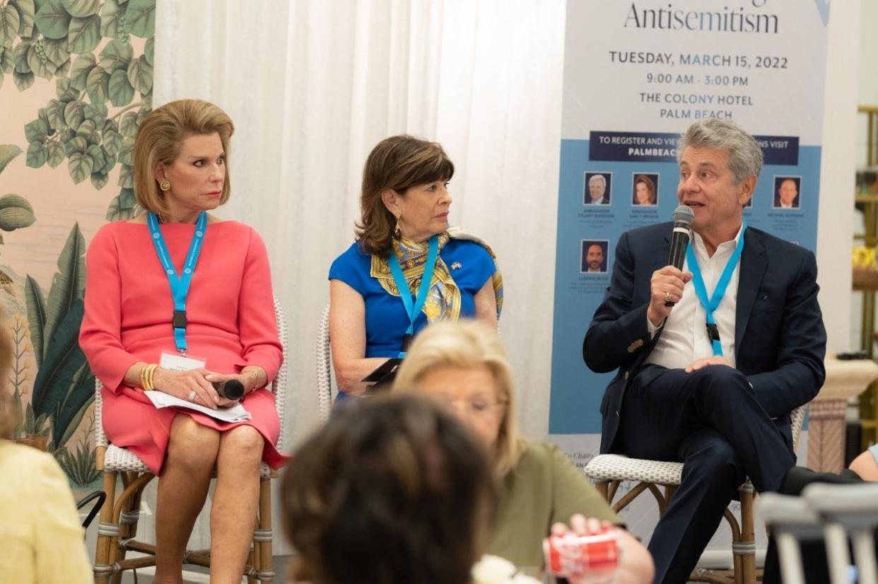 Nancy Brinker, founder of Susan G. Komen for the Cure and former U.S. Ambassador to Hungary; Robin Bernstein, former U.S. Ambassador to the Dominican Republic; and Clifford Sobel, former U.S. Ambassador to the Netherlands and Brazil (left to right), addressed last year's inaugural Palm Beach Summit on Countering Antisemitism at The Colony Hotel. This year's summit takes place Tuesday.