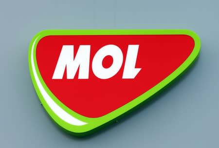 Logo of Hungarian oil and gas group MOL at the company's refinery in Szazhalombatta