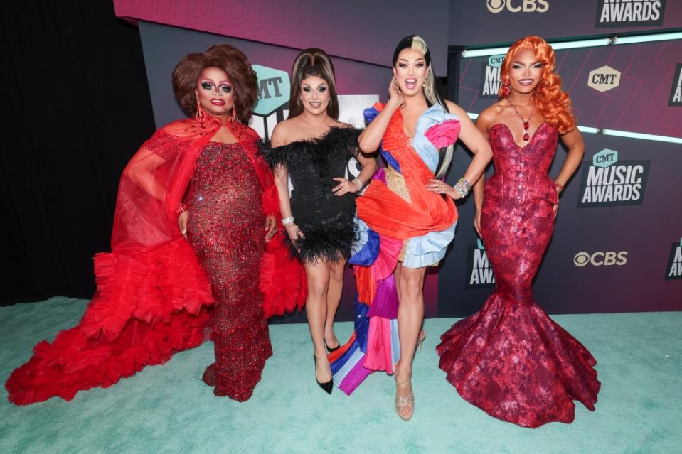 Kennedy Davenport, Jan Sport, Manila Luzon, and Olivia Lux of RuPaul's Drag Race at the 2023 CMT Music Awards held at Moody Center on April 2, 2023 in Austin, Texas.