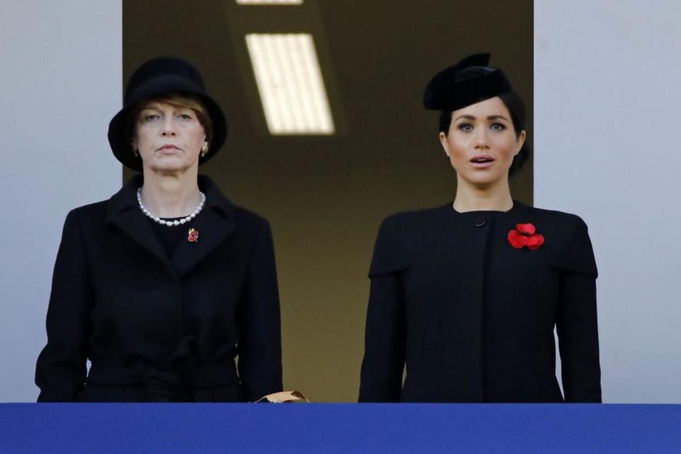 Duchess of Sussex (R) attends the Remembrance Sunday ceremony at the Cenotaph on Whitehall (AFP/Getty Images)