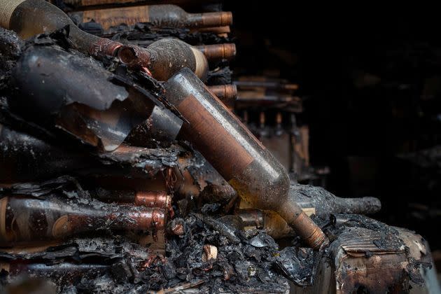 <p>Une annexe du vignoble Castello di Amorosa ravagé par l'incendie du Glass Fire, en Californie. </p>