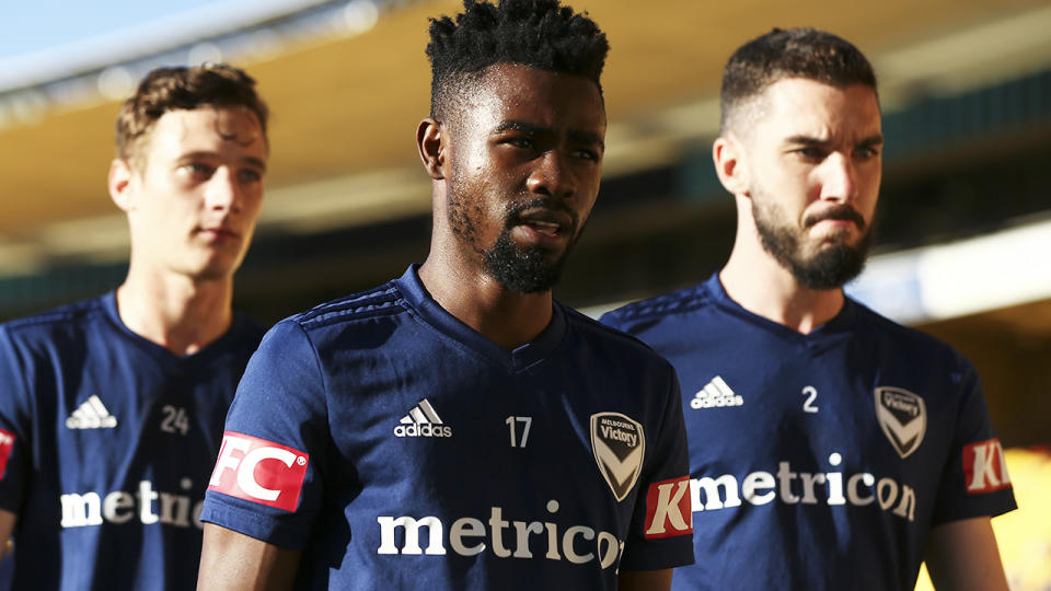 Anthony Lesiotis, Elvis Kamsoba and Storm Roux, pictured here playing for Melbourne Victory.