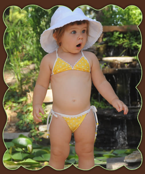 <div class="caption-credit"> Photo by: Babi-Kini</div><div class="caption-title">4. Baby String Bikinis</div>I know it's intended to be cute, not shocking, but it is the latter. Exposing your baby to all the sun exposure is just as bad as the skin exposure. Can we please let a kid be a kid? <br> <br> <b><i><br></i></b>