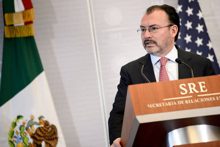 Mexico's Foreign Affairs Minister Luis Videgaray Caso speeks during a news conference with US Secretary of State Mike Pompeo at the Ministry of Foreign Affairs in Mexico City, Mexico October 19, 2018 Brendan Smialowski/Pool via REUTERS