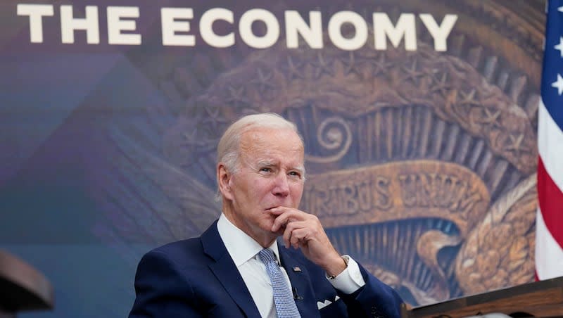 President Joe Biden listens during a meeting with CEOs about the economy in the South Court Auditorium on the White House complex in Washington, Thursday, July 28, 2022.