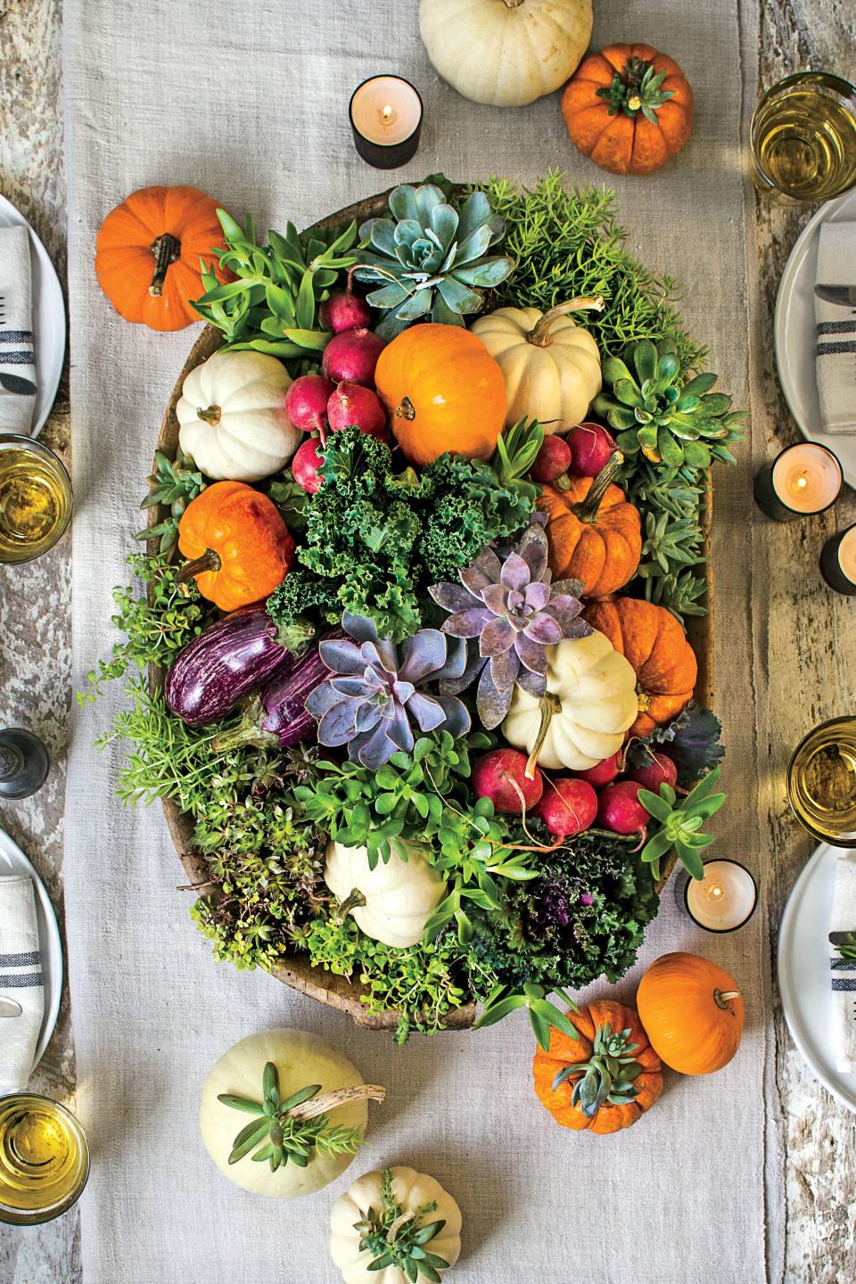 Pumpkin and Succulent Centerpiece