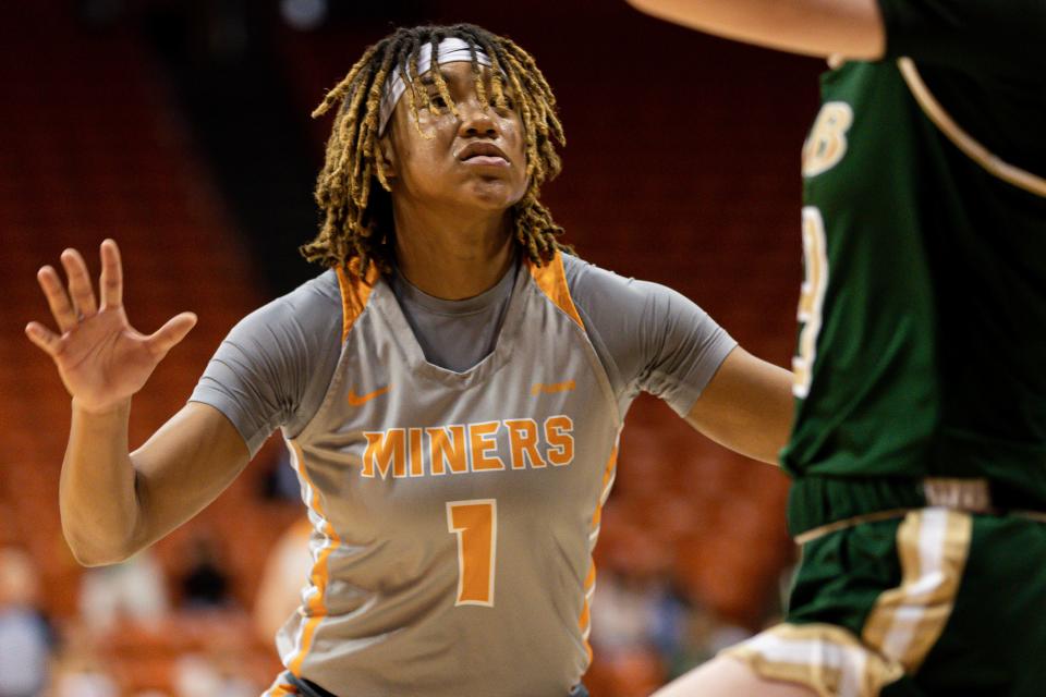 UTEP's Jazion Jackson (1) plays defense at a women's basketball game against UAB on Nov. 29 at the Don Haskins Center in El Paso.