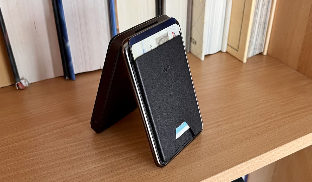 A closer look at the Power Bank Wallet's card holder, which is limited to just two cards.