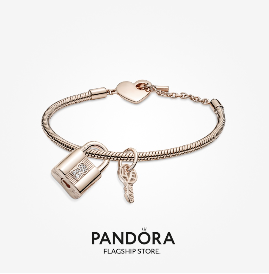 Pandora 14K Rose Gold Plated Padlock & Key Bracelet Set. (PHOTO: Shopee Malaysia)