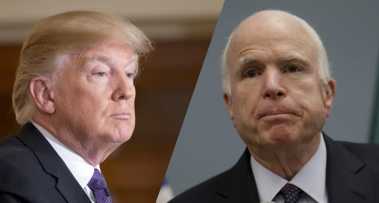 President Donald J. Trump and Senator John McCain. (Photos: Ron Sachs / CNP /MediaPunch/IPX via AP, Henry Romero/Reuters)