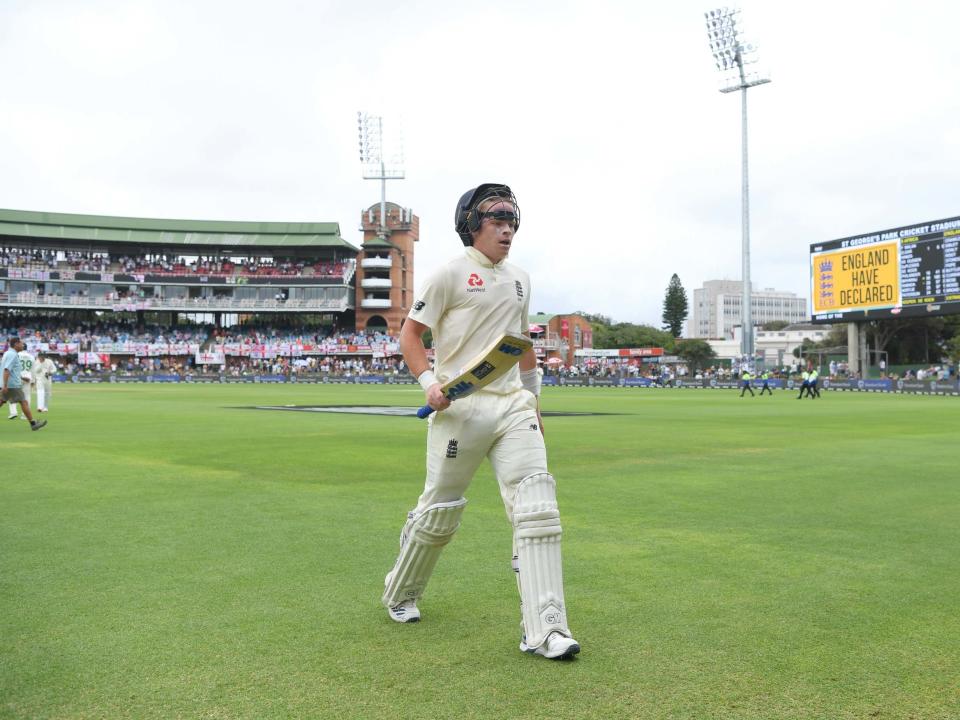 Ollie Pope leaves the field after hitting an unbeaten 135: Getty